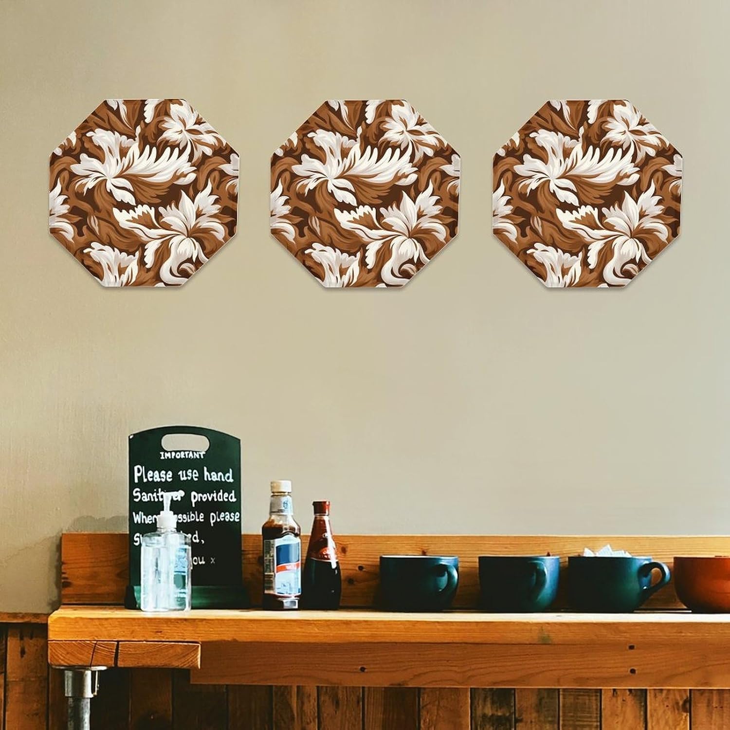 Ctagon Metal Sign for Home, Modern Display Plate for Kitchen, Brown And White Pattern Plates Accent Hanging Wall Decorations 3PCS for Living Room, Bedroom, Hallway, Hotel