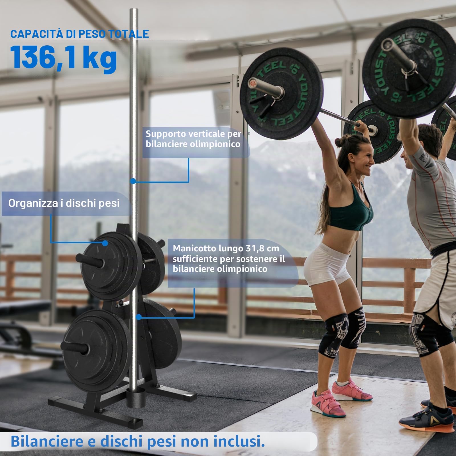 Albero per pesi con telaio ad A per dischi olimpici da 2,5 cm, può contenere 136 kg, supporto per manubri e palestra domestica, per organizzare l'area di allenamento