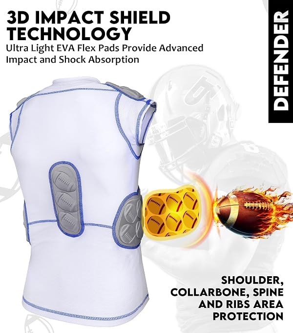 Exxact Sports Defender 5-Pad Adult Padded Football Shirt (White, AS) by Exxact Sports - Image 3