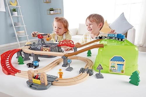 Miniatura 5 de Hape Conjunto Railway Bucket Builder | Juguete de Tren de Madera Multicolor de 50 Piezas, Kit de Construcción para Niños