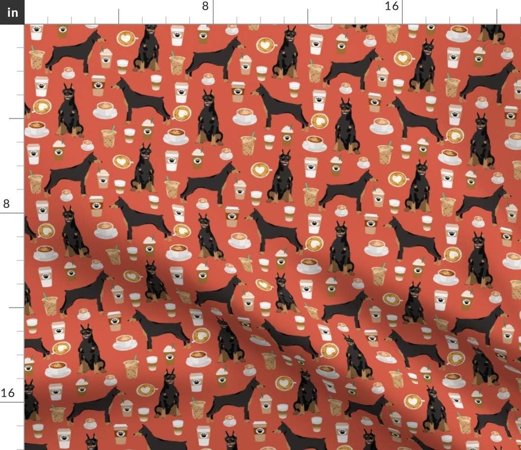 Spoonflower Fabric - Doberman Dog Pinscher Rust Coffee Dogs Coffees Pet Portrait Printed on Petal Signature Cotton Fabric by The Yard - Sewing Quilting Apparel Crafts Decor