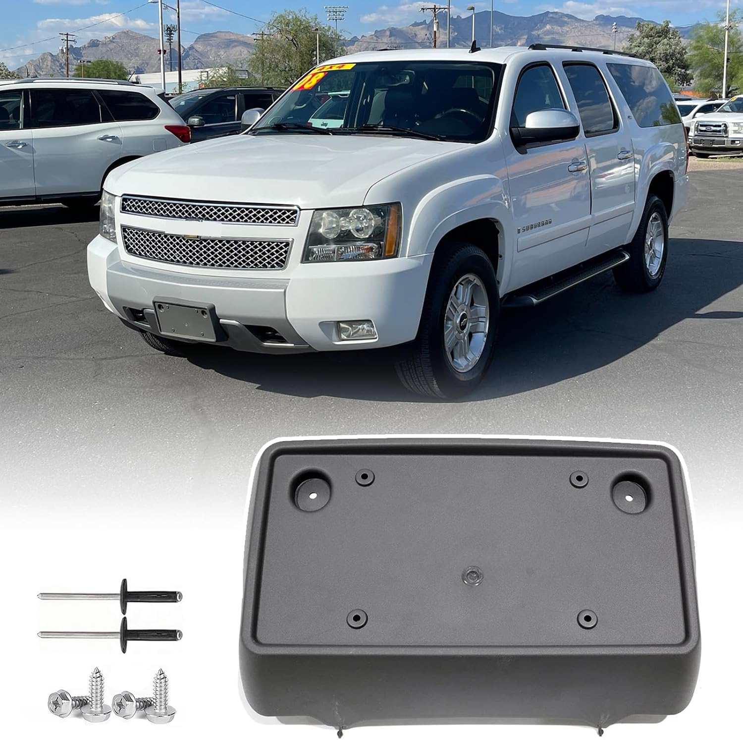 Front License Plate Frame for Chevy Suburban/Tahoe/Avalanche 2007-2014 Front Bumper License Plate Holder Mounting Bracket Replace # 15851090 GM1068174