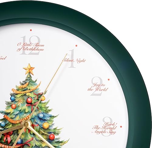 Miniatura 4 de JUSTIME Fabuloso reloj de pared con melodía de Papá Noel y reno de 14 pulgadas, 12 canciones de villancicos de Navidad, reloj de pared decorativo