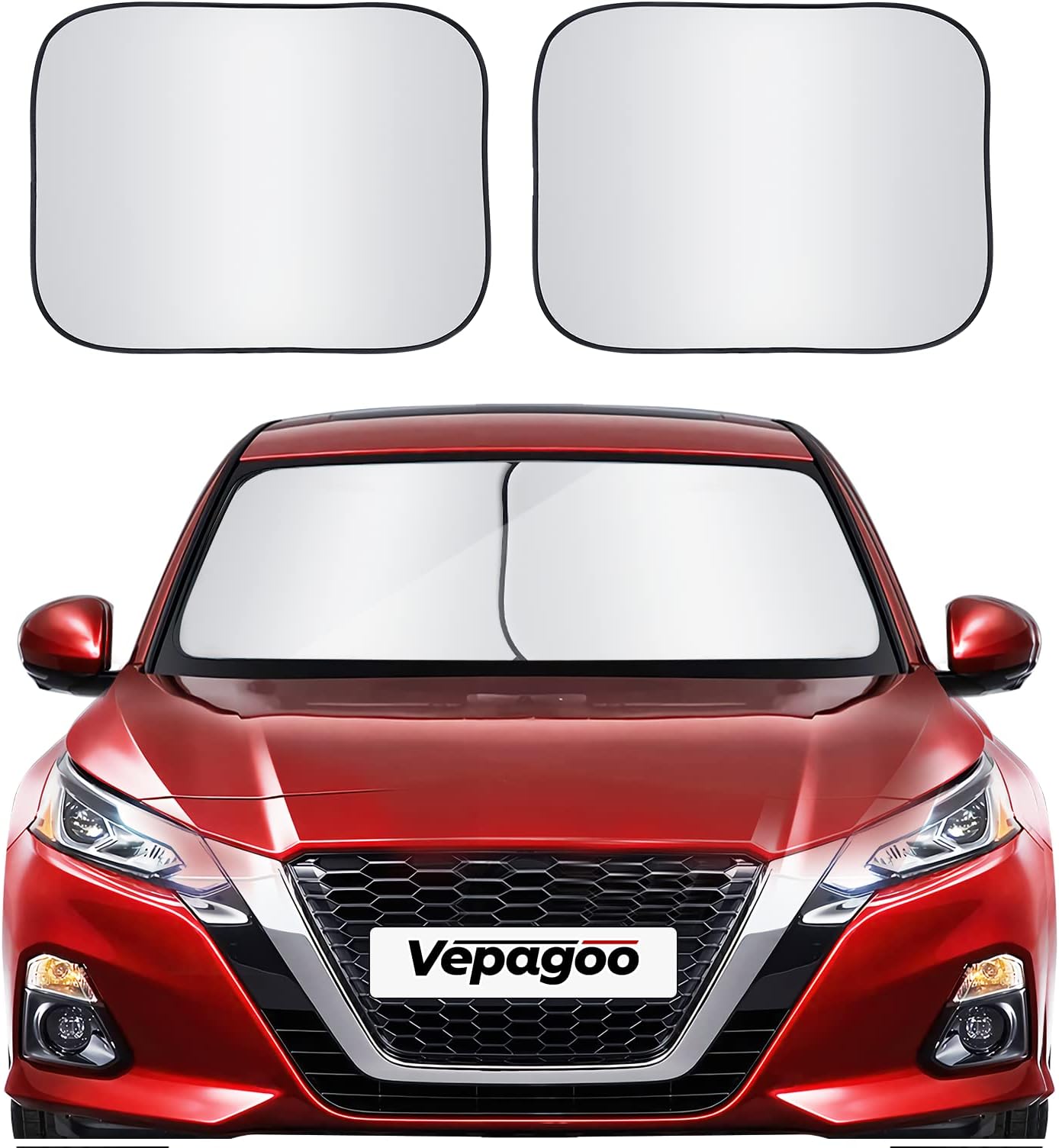 Foldable 2 Piece Car Windshield Sun Shade Cover, Auto Sun Shield Heat Protector for Front Window, Car Sunscreen UV Reflector Protect Dashboard Seat from Fade and Crack, Medium 28x31 inches