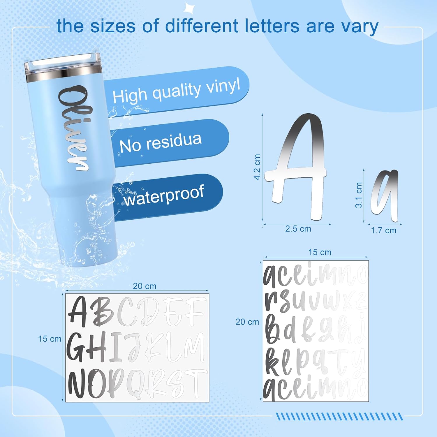 6 Sheets UV DTF Cup Wrap Name Stickers for Water Bottles Waterproof Custom Vinyl Decals Personalized Lettering Gift Stickers for 14-40oz Tumbler Cups Mugs DIY Craft (Silver)