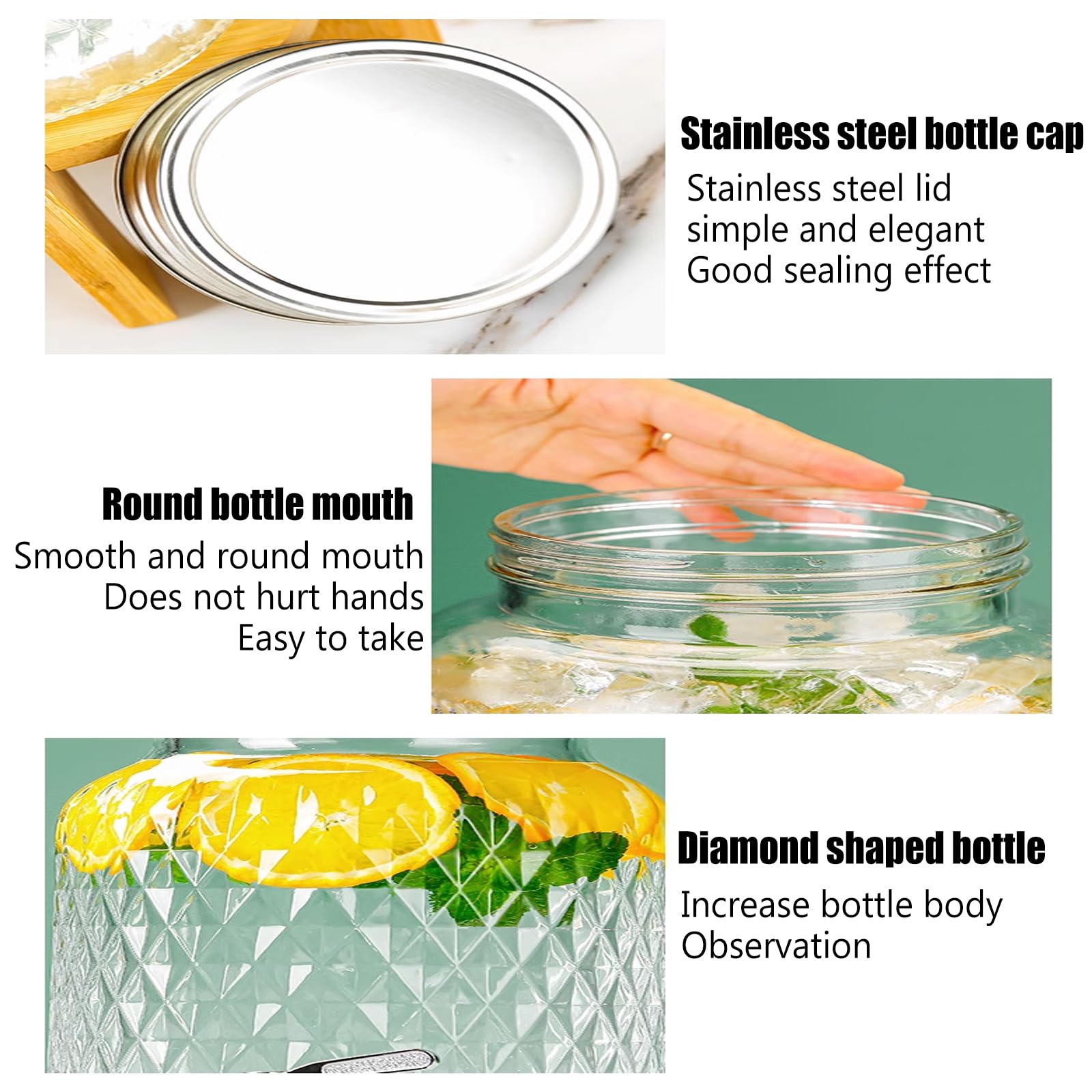 Macchina per Bevande Fredde Verticale in Legno con Supporto in Ferro, Dispenser per Succhi per Feste per Rubinetto da 6 Litri, Barattolo di Limonata per Bevande Calde,6L Diamond Shape