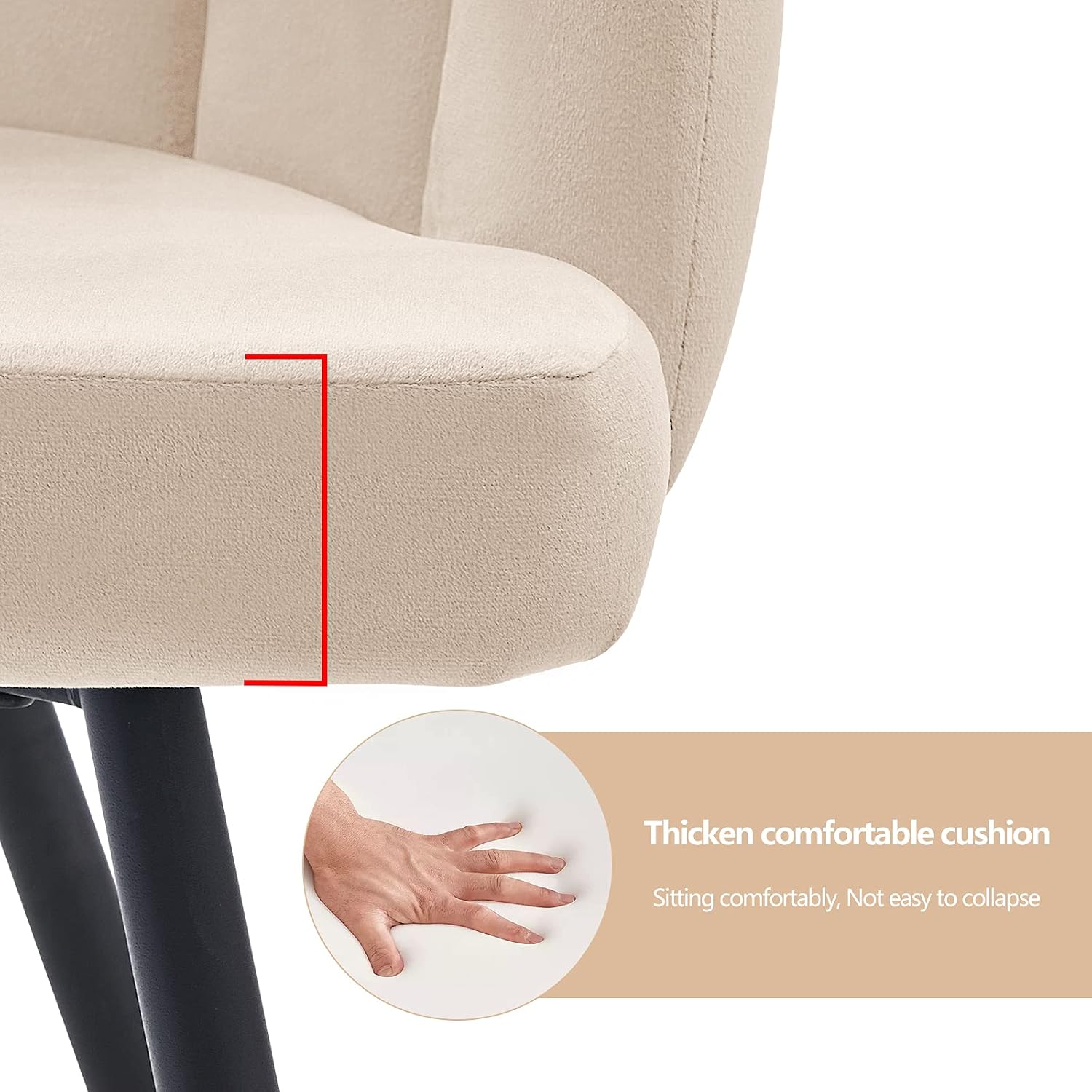 TUKAILAi Cute Petal Dining Chair, Modern Velvet Accent Chair with Shell Shaped Backrest, Thick Padded Seat and Black Metal Legs, Leisure Tub Chair for Kitchen Bedroom Living Room (Cream)
