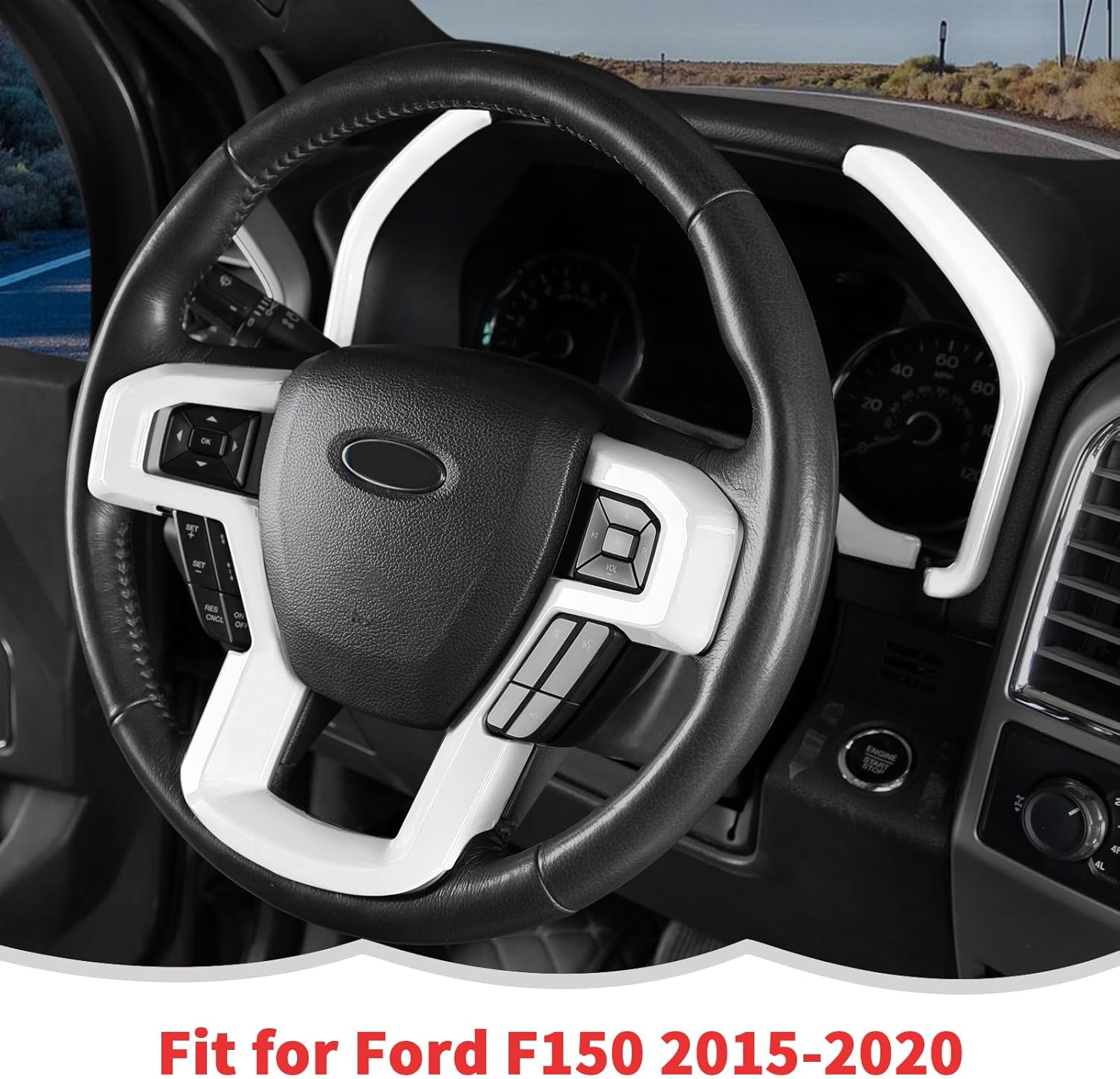 RT-TCZ Dashboard Panel Cover Interior Trim Kit Decoration Interior Accessories for Ford F150 2015-2020 (White)
