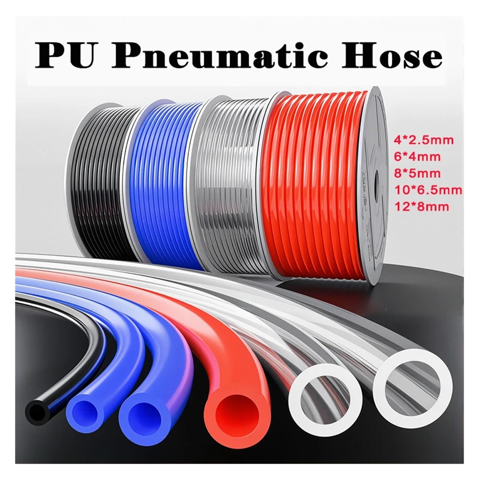 Tubo de poliuretano de 10 m, 20 m, 50 m o 100 m (4 mm, 6 mm, 8 mm, 10 mm y 12 mm) for compresores.(Orange 10m,12x8mm)