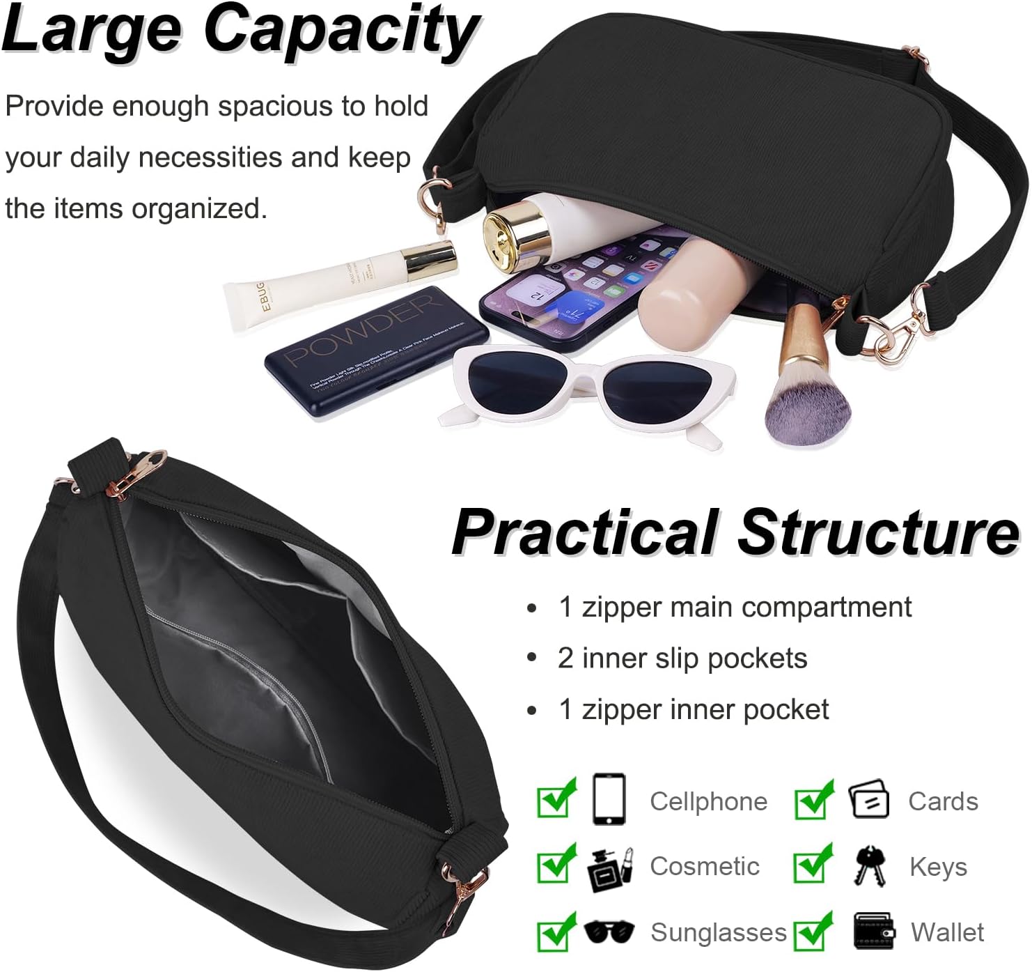 FITDON Small Shoulder Bag for Women, Corduroy Hobo Tote Handbag Clutch Purse Crescent Underarm Bag Y2k Crossbody Bags - Image 5