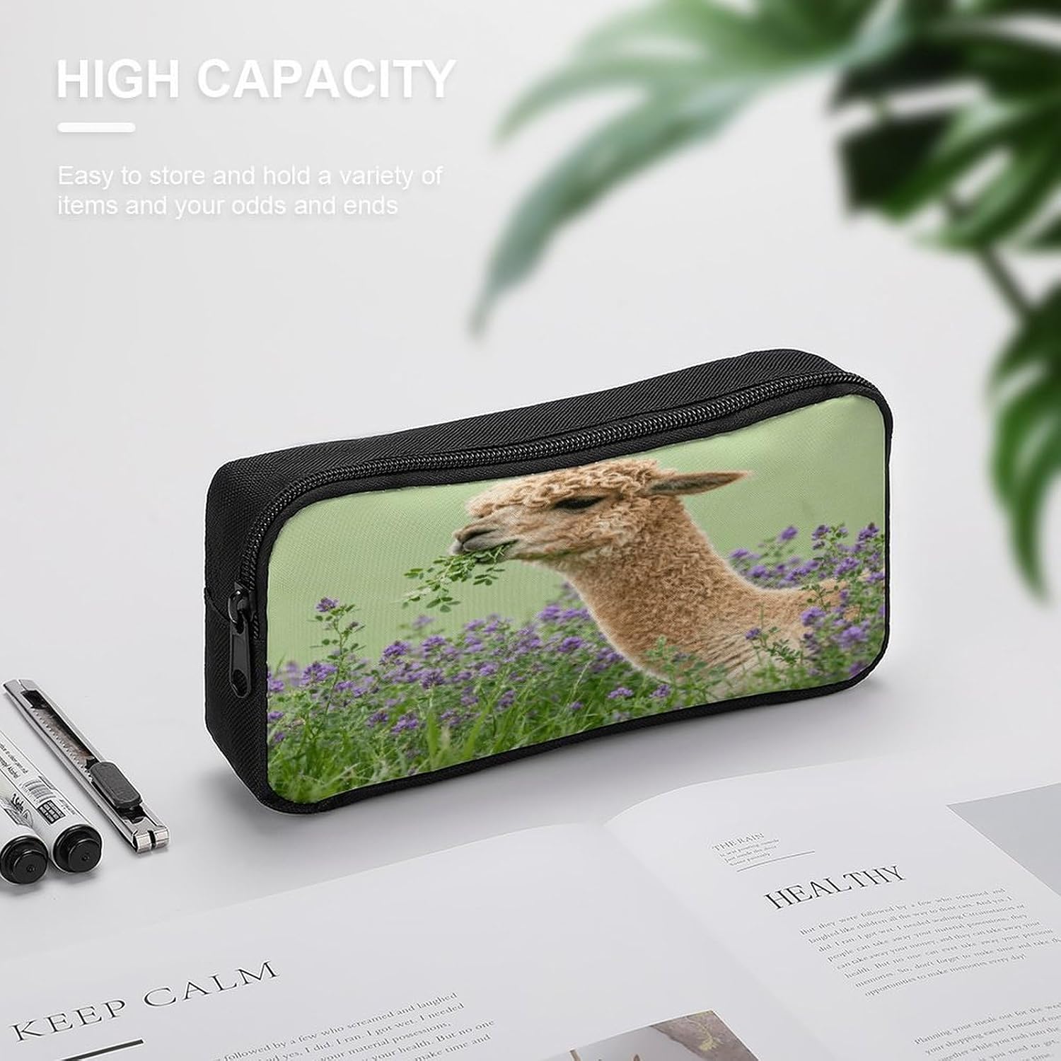 Alpaca Large Pencil Case Pouch Big Capacity for Office image 4