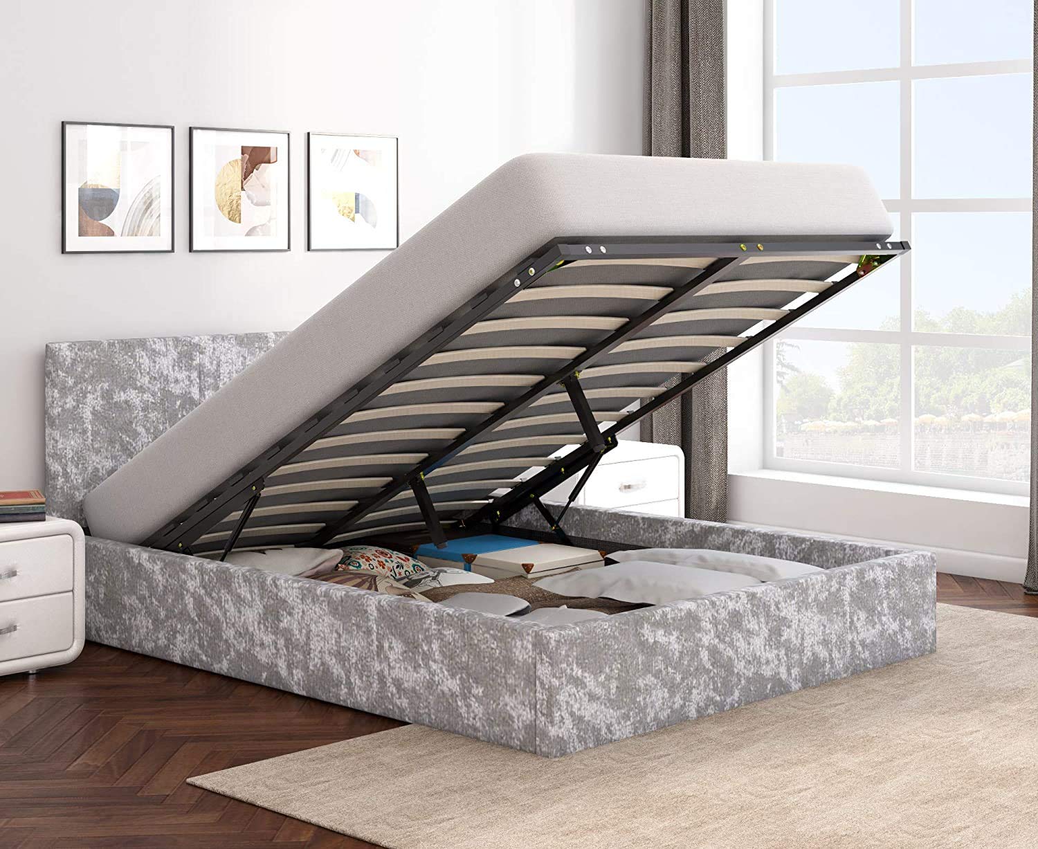 Buy Panana Upholstered Velvet Ottoman Bed, lift Storage Upholstered Bed