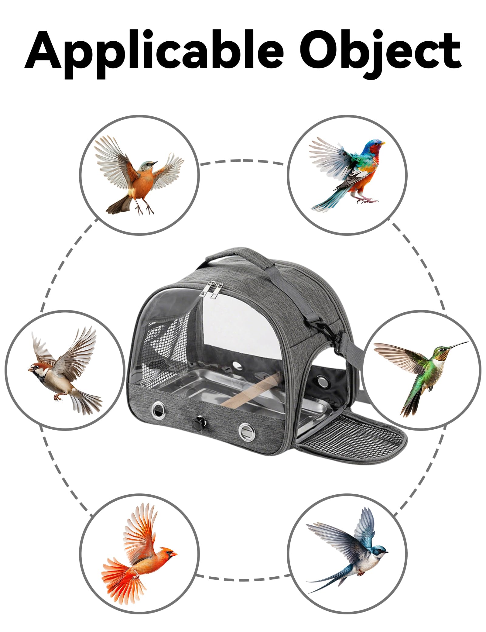 Transportín Aves, Caja Transporte Pájaros con Palo Madera & Bandeja para Periquitos/Loros/Animales Pequeños, Gris