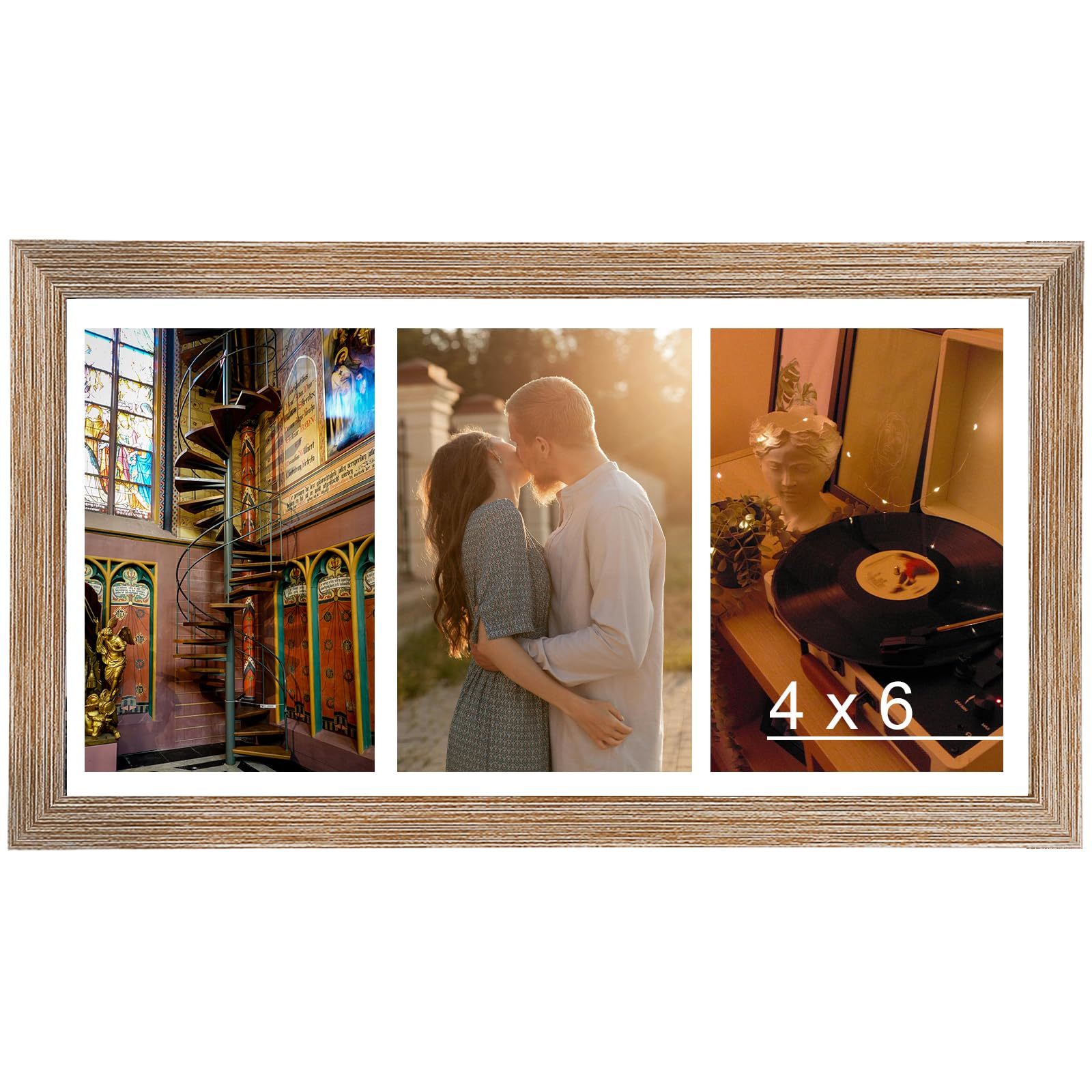 8x16 Collage Picture Frame with Mat, Display 3 Pcs 4x6 Photos or 8x16 Picture, Three Opening 4x6 Picture Frame Collage for Wall Hanging or Tabletop,