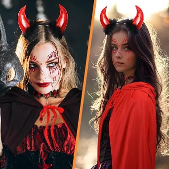iZoeL Carnival Devil Costume Women Devil Cape Red Hooded Cape Headband Devil Horns Gothic Devil Chain Tattoo Devil Costume Accessory Halloween Fancy Dress Theme Party Carnival Costume