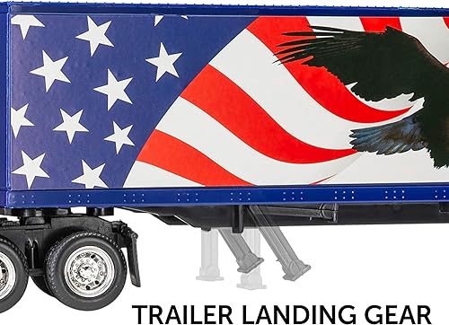 Miniatura 4 de Kenworth W900 Play Toy Tractor Trailer Truck para niños escala 143 fundida, diseño de bandera de Estados Unidos y águila, con funciones,