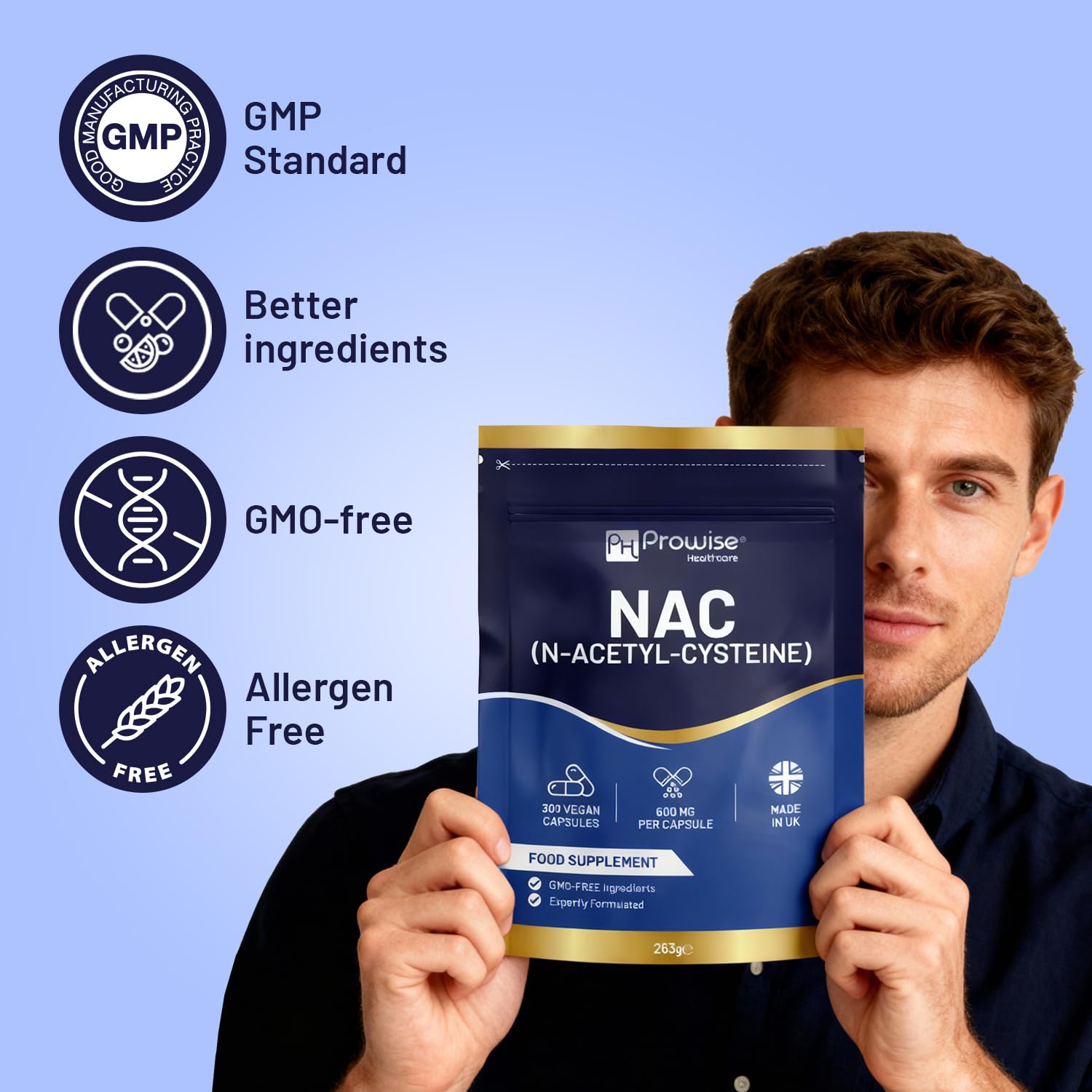 NAC N-Acetyl-Cystein 600 mg | 300 Kapseln | Veganes N-Acetyl-Cystein-Nahrungsergänzungsmittel | 10-Monats-Vorrat | Bessere Bioverfügbarkeit & briefkastenfreundlich | Hergestellt in Großbritannien