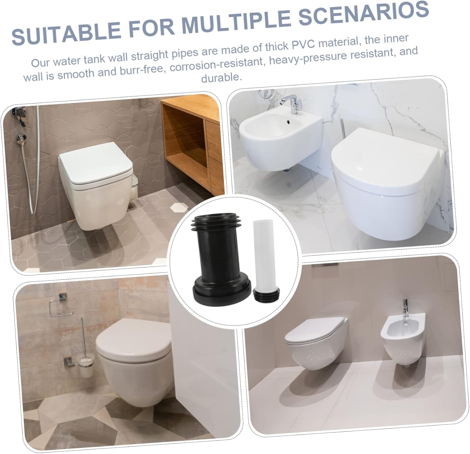 TEHAUX 2sets Concealed Toilet Flush Lengthened Tube Durable Drainage Accessory for Wall Drain High Toughness Sealing Easy Installation Efficient Water Tank Straight Flush 2pcs*2