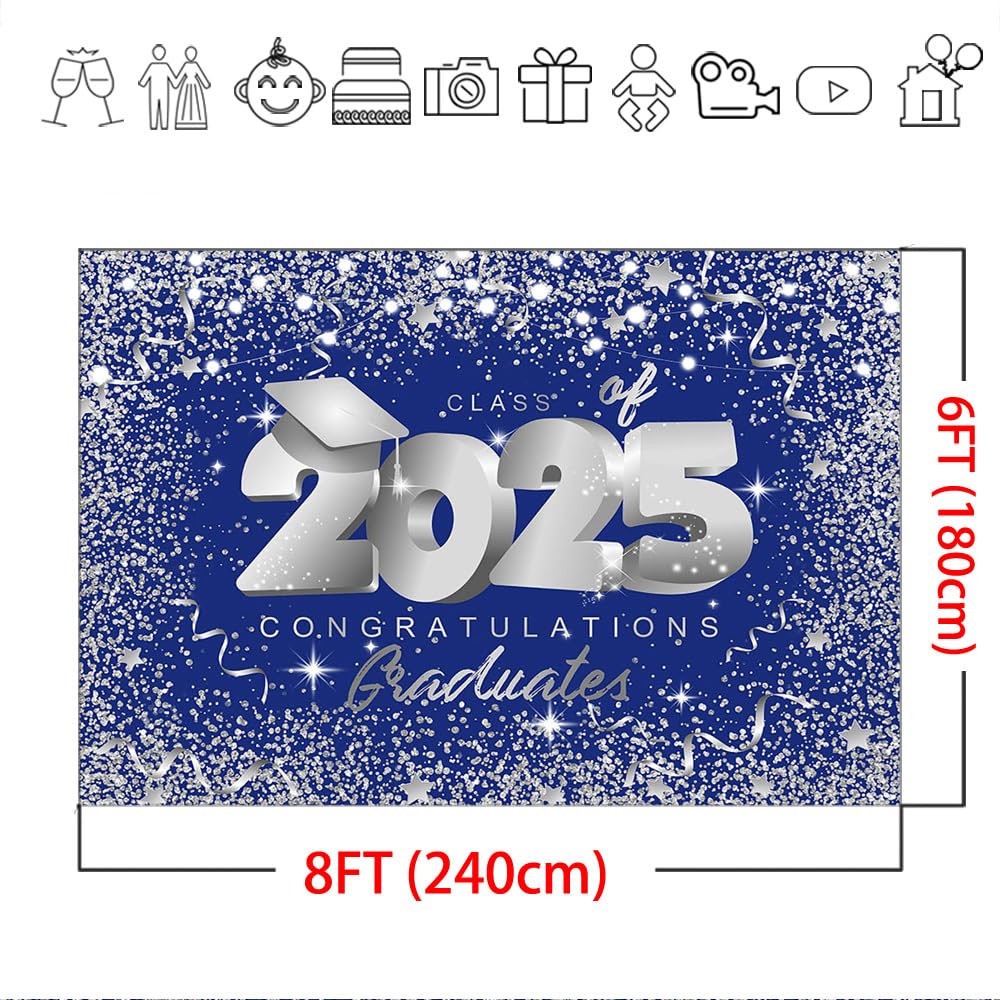 Mocsicka Class Of 2025 Backdrop Blue Silver Glitter Bokeh Graduation...