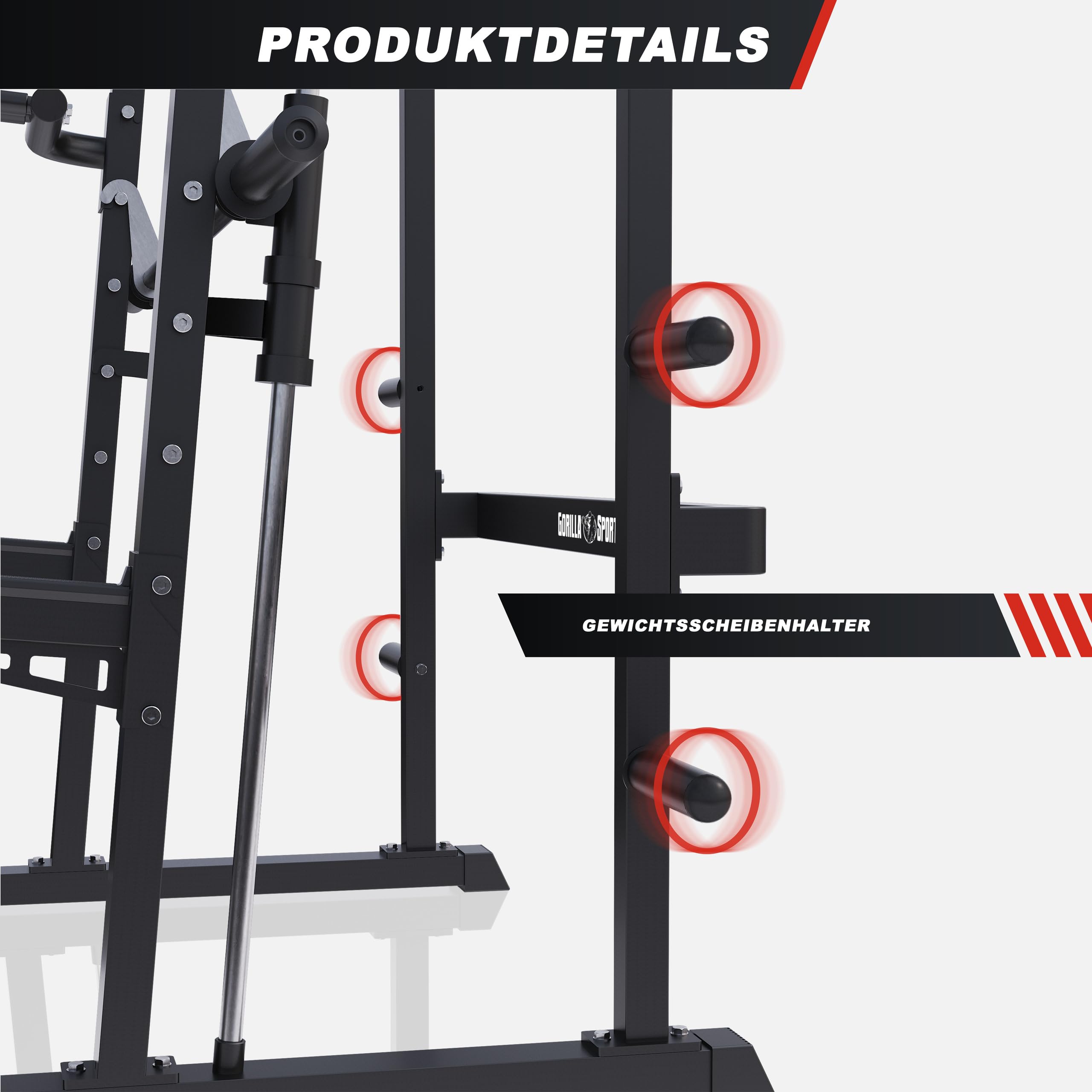 GORILLA SPORTS® Smith Machine - Pull Up Bar, Barre Guidée pour Disques 50/51 mm, Charge Max 300 kg - Cage a Squat, Machine de Sport, Power Station, Gym Equipment