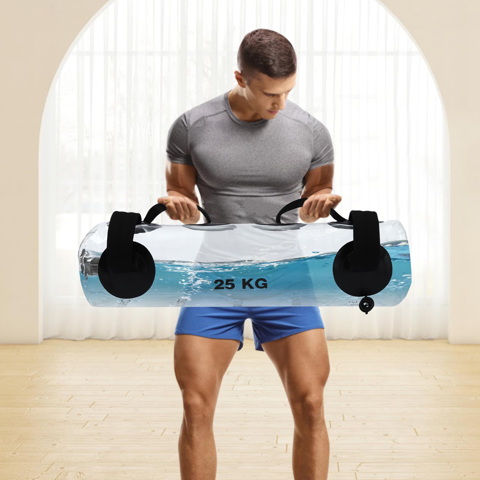 Fitness Water Weight Aqua Bag, 55lbs Filled Hydro Core Training Bag for Balance, Portable Home Gym Equipment with Extra Handle and Clear Marks Water Filling for Gyms, Homes, Sports Halls