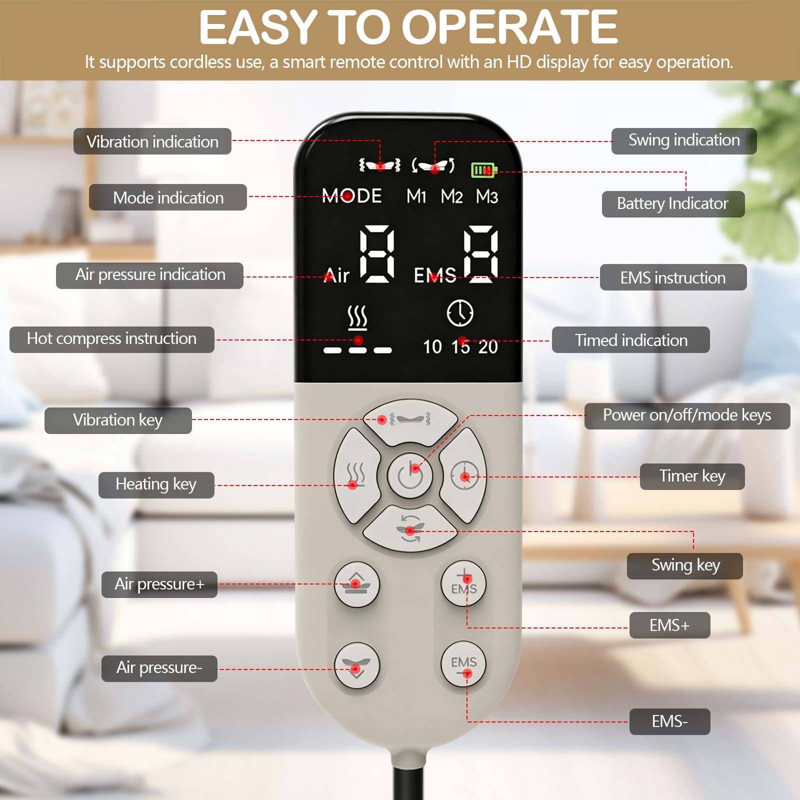 5 en 1 Masajeador Lumbar Eléctrico, Masajeador de Tracción Lumbar con EMS Masajeador, Calor, Vibración, Tracción Airbag y Luz Roja/Azul/Violeta, Masajeador de Espalda con Mando a Distancia