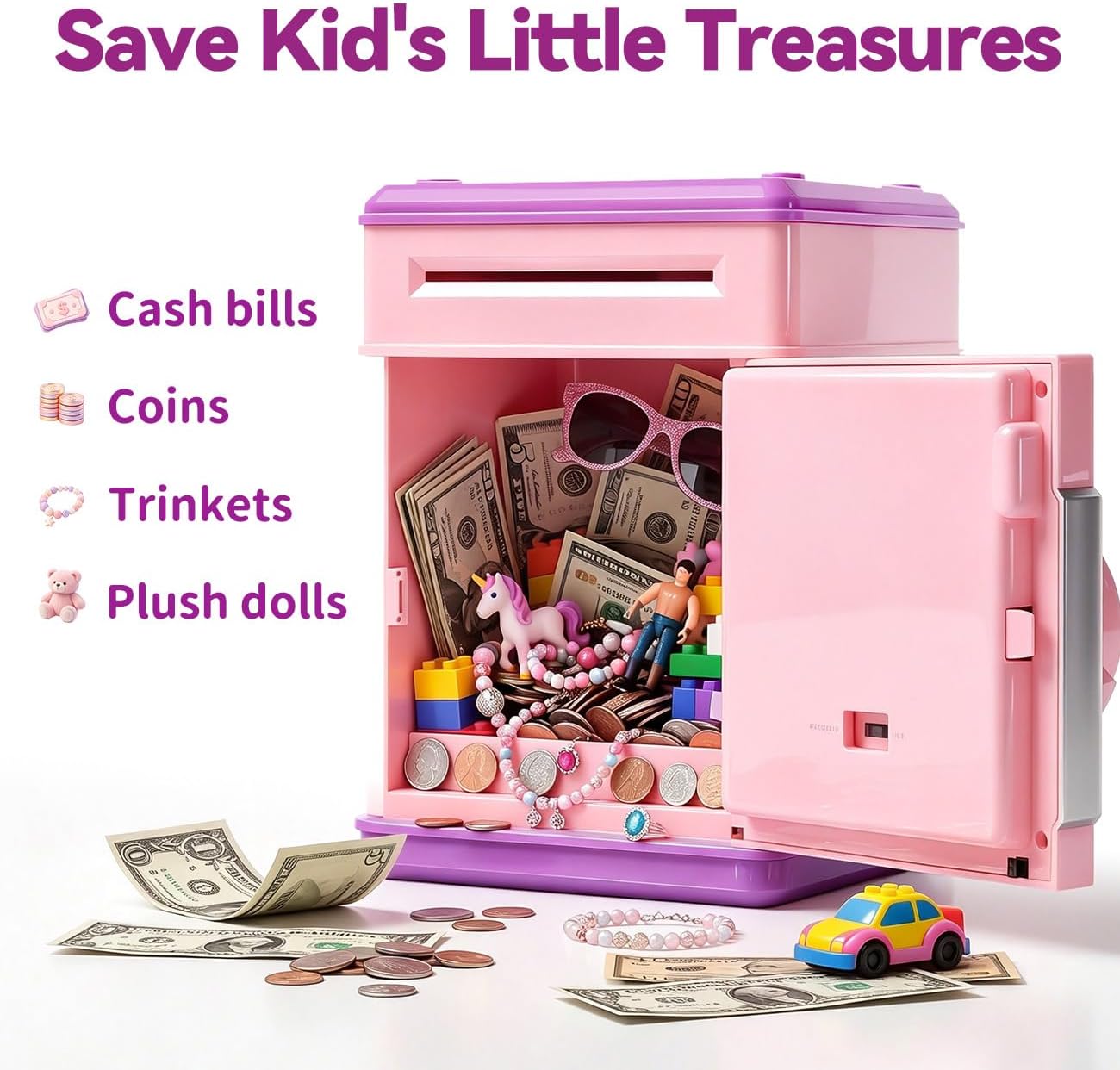 Piggy Bank for Kids Safe, Password Money Saving Box Girl Gifts Toys Age 6-8 image 3