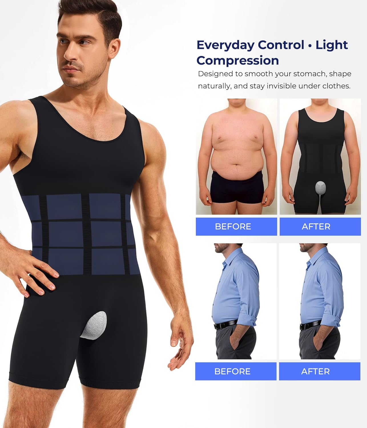 TAILONG Mens Shapewear Tummy Control Bodysuit Slimming Tank Top Full Body Shaper Sleeveless Compression Shirts - Image 3