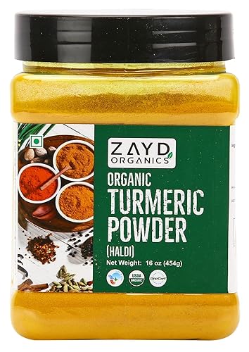 Zayd Polvo de cúrcuma orgánica, 100% haldi crudo, 16 onzas (1 libra), polvo de raíz de cúrcuma molida de la India  Sin OMG