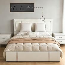 Lift Up Storage Bed Frame Queen Size with Charging Station& Adjustable Headboard,LED Lights Upholstered Platform Bed, Hydraulic&Metal Slats Support, No Box Spring Needed, White