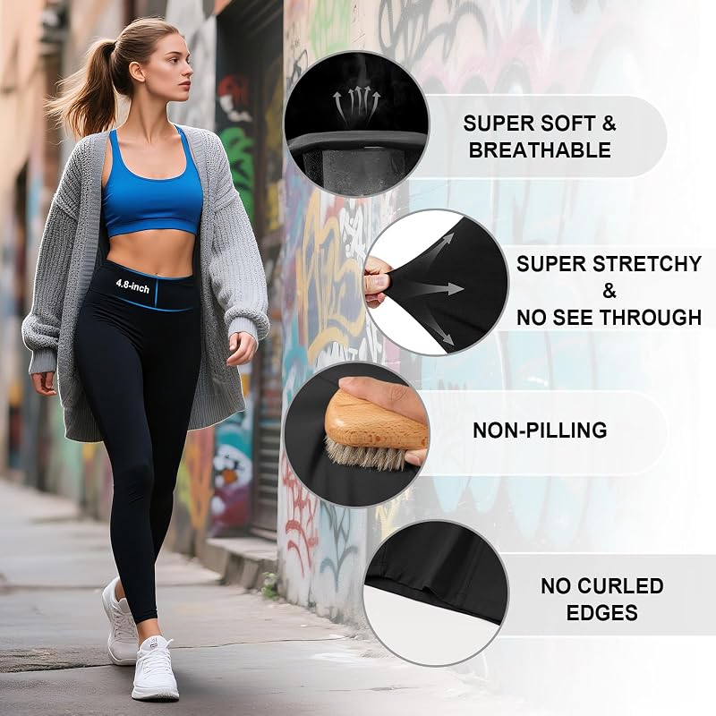 yeuG 7 Pack High Waisted Leggings for Women Tummy Control Soft Workout Yoga Pants Full Length & Capri(Black,Large-X-Large) image 6