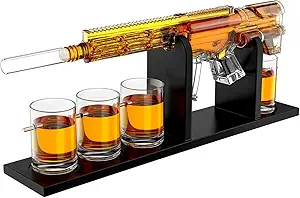 AR15 Gun Decanter Birthday Gifts for Men Dad, Whiskey Set - Rifle Limited Edition, Silencer Stopper - 800 ml & 12oz Bullet Glasses - Father Gift - Drinking Party, Liquor, Vodka Tik Tok Viral Dispenser