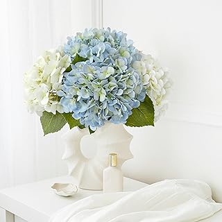 4 Pcs 20'' Real Touch Hydrangeas 2 White 2 Light Blue Artificial Hydrang...