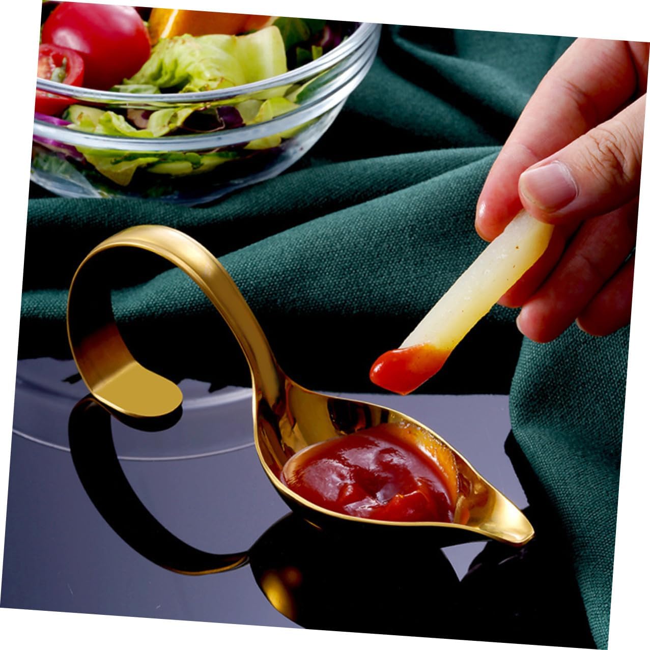 2pcs Sauce Spoons for Serving Stainless Steel with Curved Handle