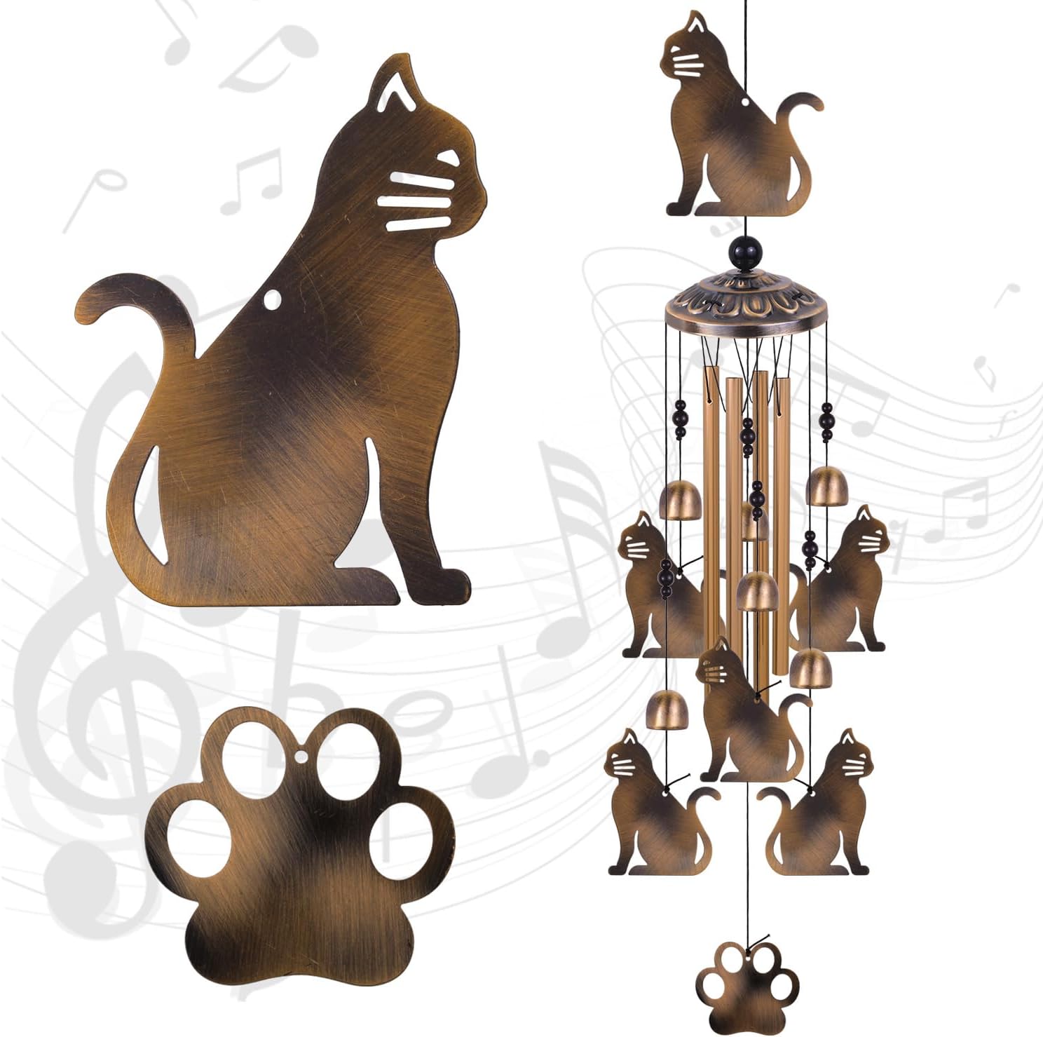 Bronze Cats Wind Chimes for Garden/Home/Balcony/Lawn/Tree/Yard/Indoor/Outside Decoration, Retro Wind Catcher, Cat Decor, Blessing Wind Bells, Memorial WindChimes Gifts for Mom, Grandma, Woman, Friend