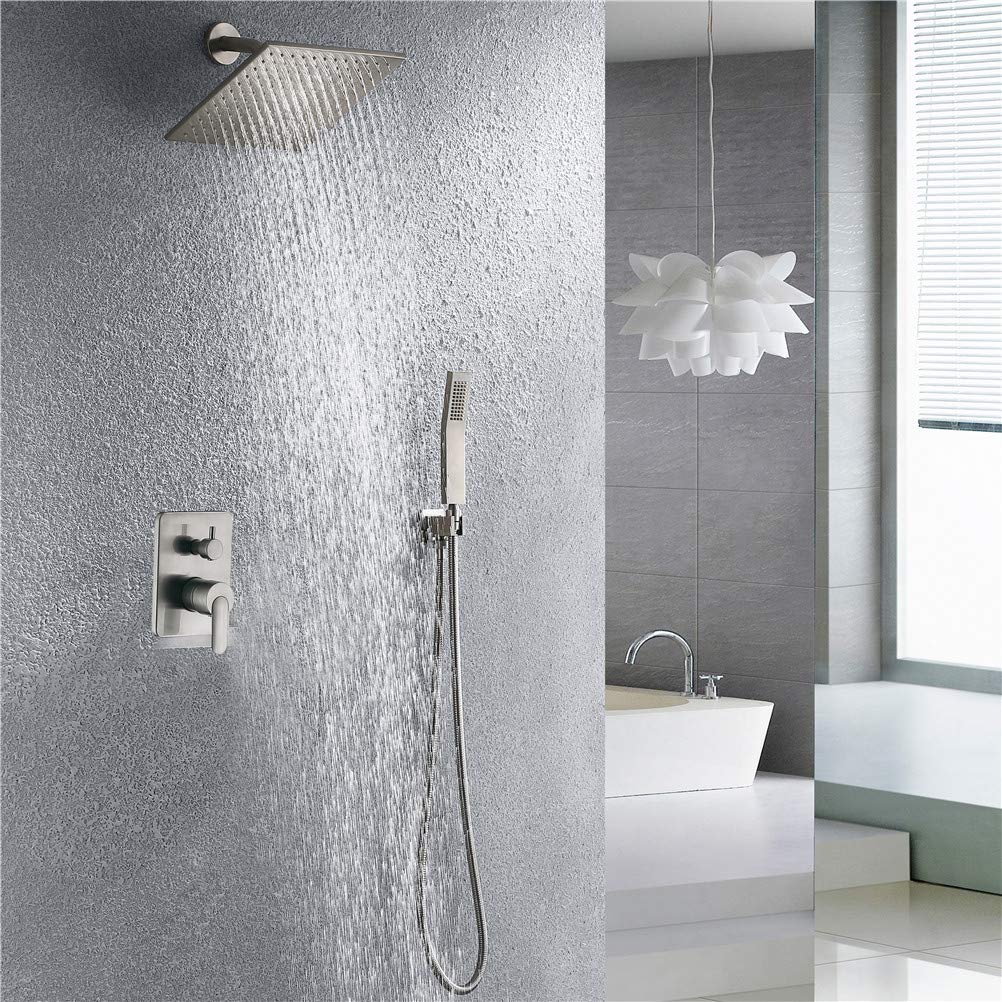 Système de douche mural en nickel brossé antique avec robinetterie cascade