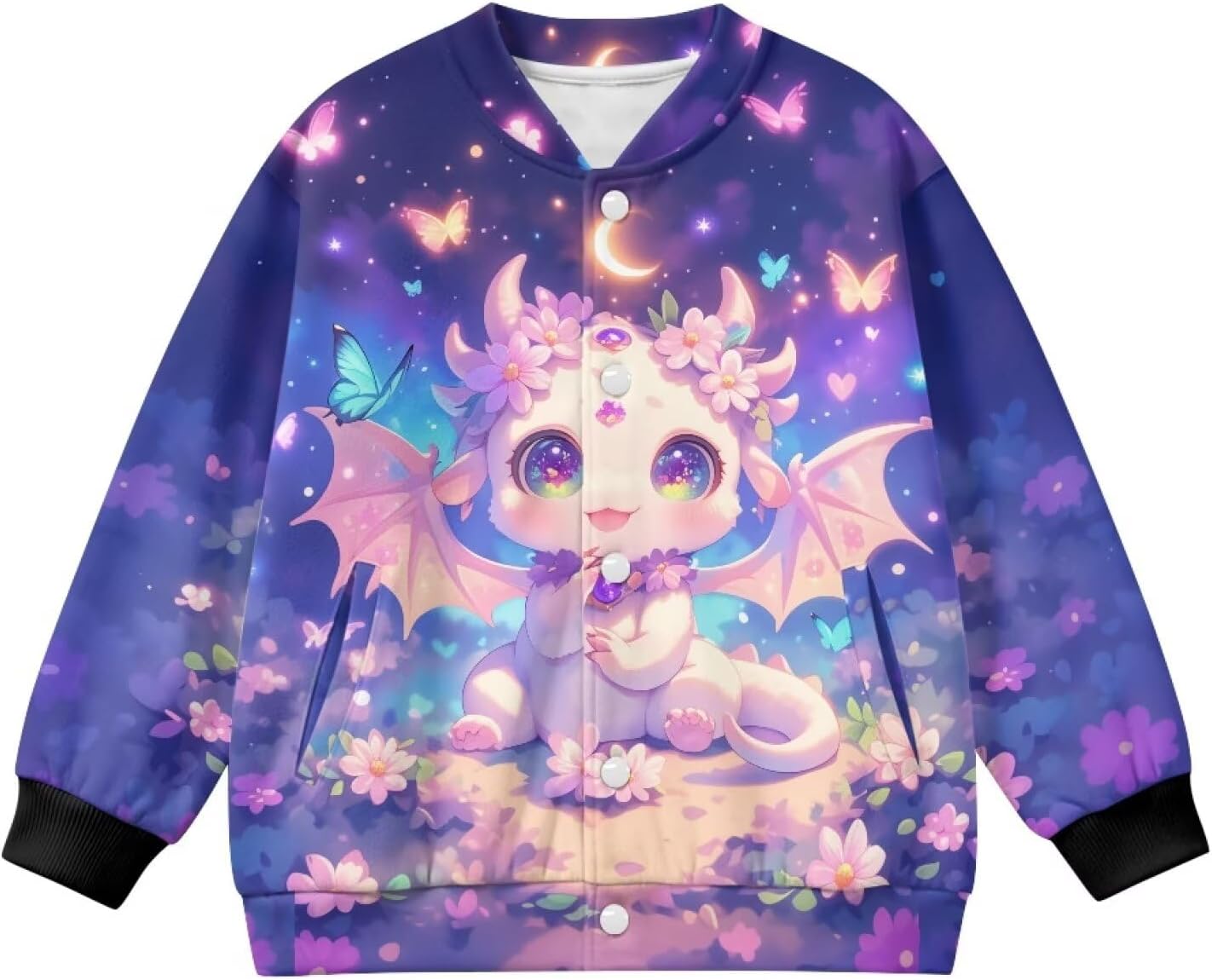 Jacket for Girls Long Sleeve Button Down Varsity Jacket Kids 5-12 Graphic Winter Jacket
