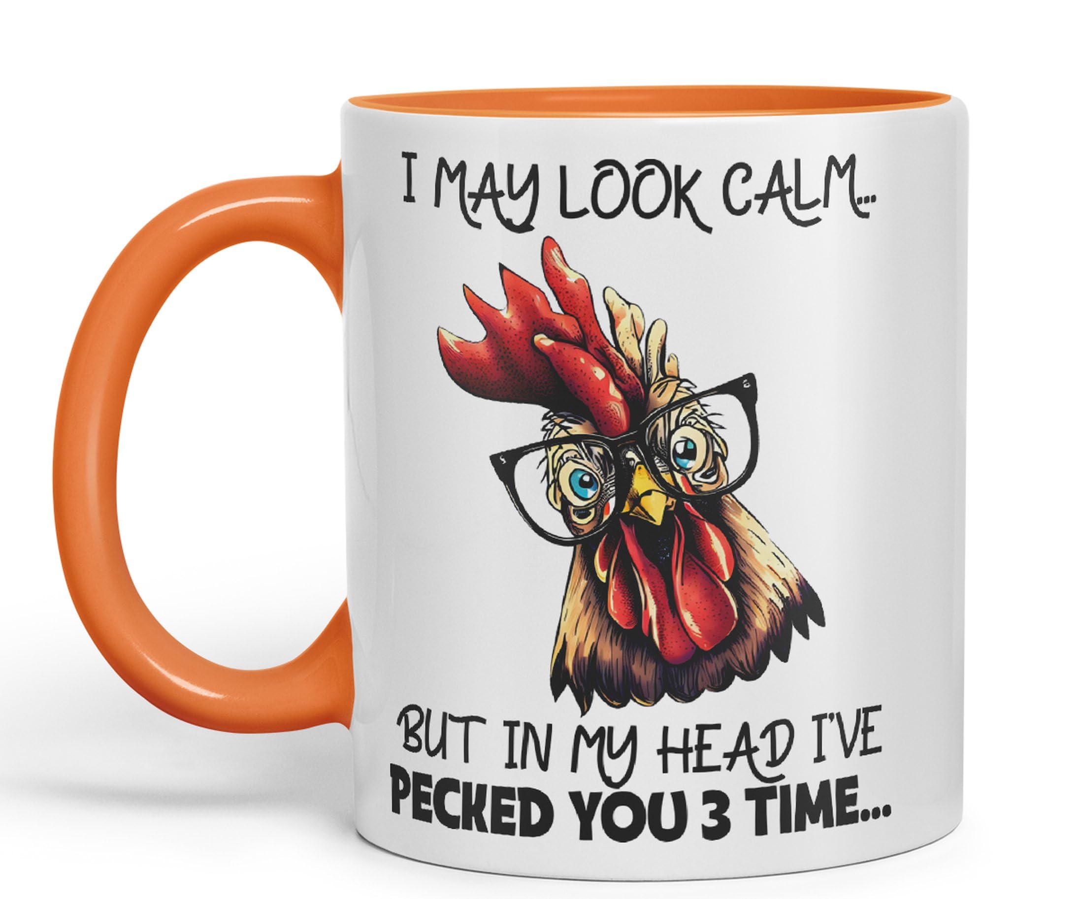 Vixar I May Look Calm.. Chickens Sarcastic Joke Ceramic Coloured Mug Cup for Tea Coffee Hot Brew 330ml 11oz (Orange)