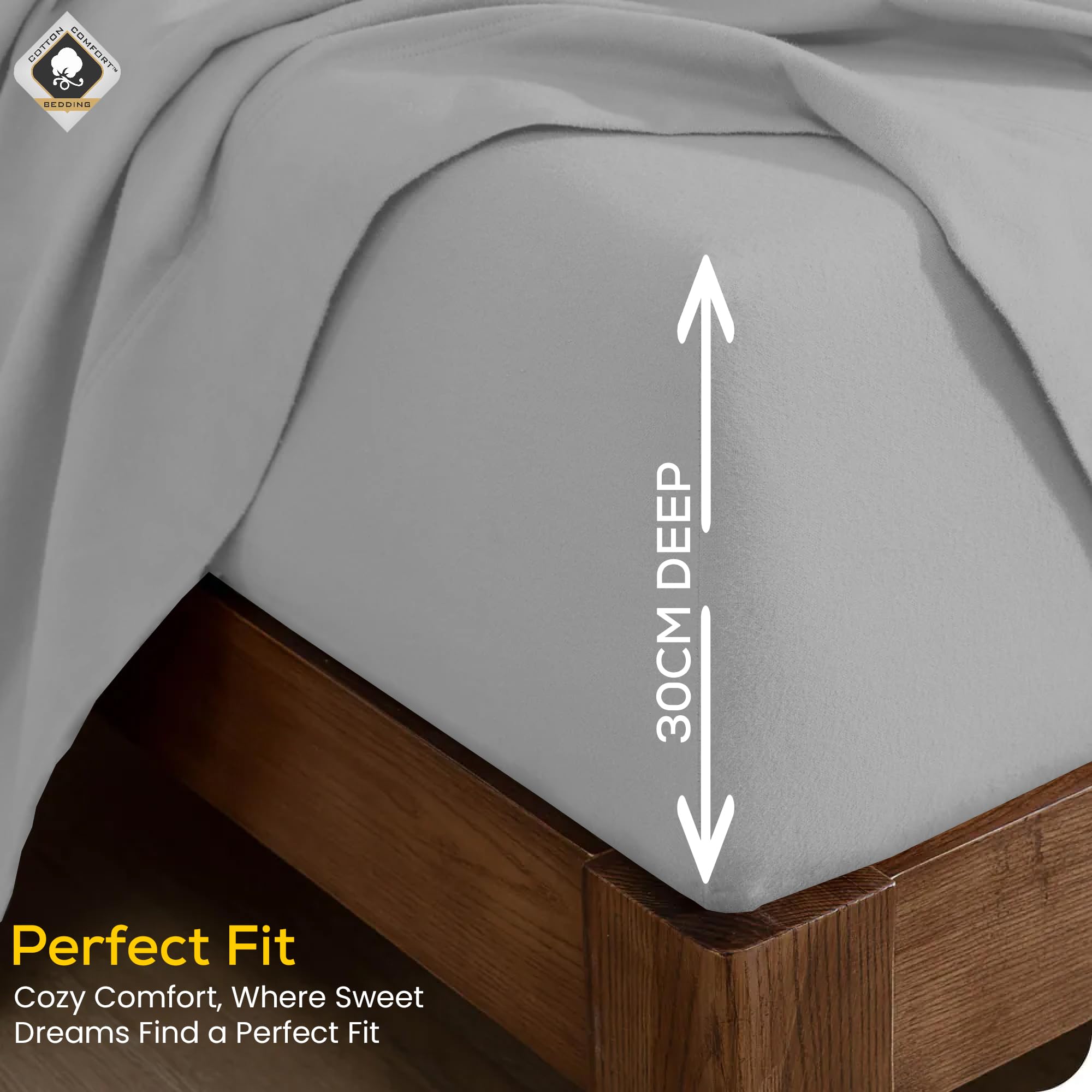 Cotton Comfort Bedding 100% Brushed Cotton Flannelette Fitted Sheet Small Double, Soft Warm Deep Fit Bed Sheet - Image 3
