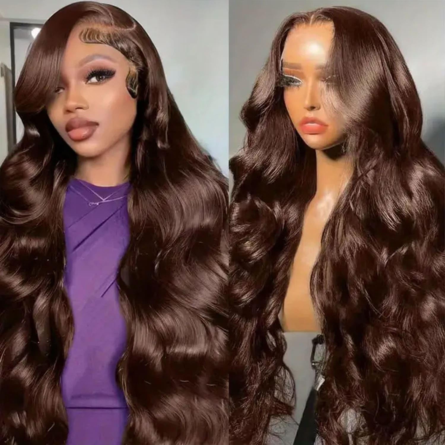 Chocolate Brown Lace Front Wig Human Hair 28 iInch Body Wave Lace Front Wigs Human Hair Pre Plucked for Women 13x4 Brown Glueless Wig