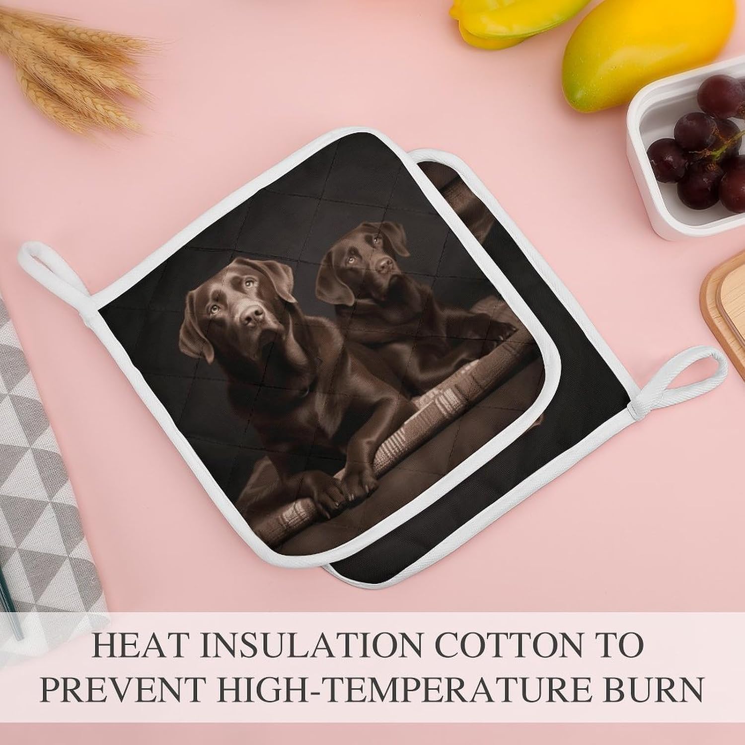 Brown Labrador Retriever Polyester Heat Resistant Pot Pad Non Slip Anti Scald Hot Dish Mat Reusable Table Protector for Kitchen Hot Pot Mat Wear Resistant Heat Proof Table Pad for Countertop Dining Ro