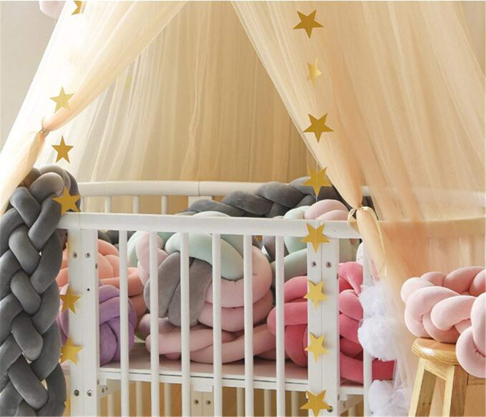 Ciel de lit pour bébé - En mousseline de soie - Avec guirlande d'étoiles - Jaune