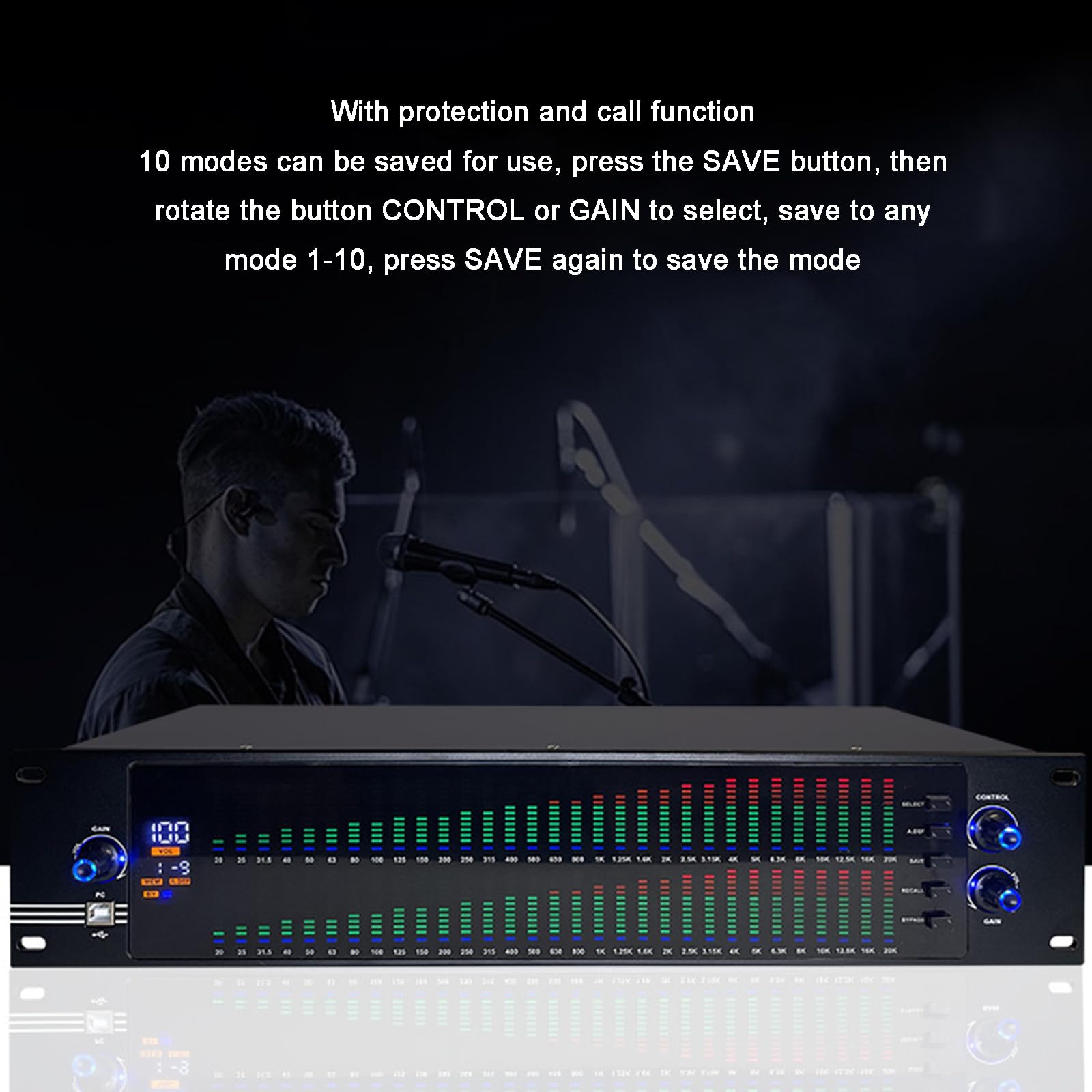 Ecualizador gráfico Digital de 31 Bandas, procesador de Audio Profesional, con 10 Efectos preestablecidos, ajustes, Estudio de grabación