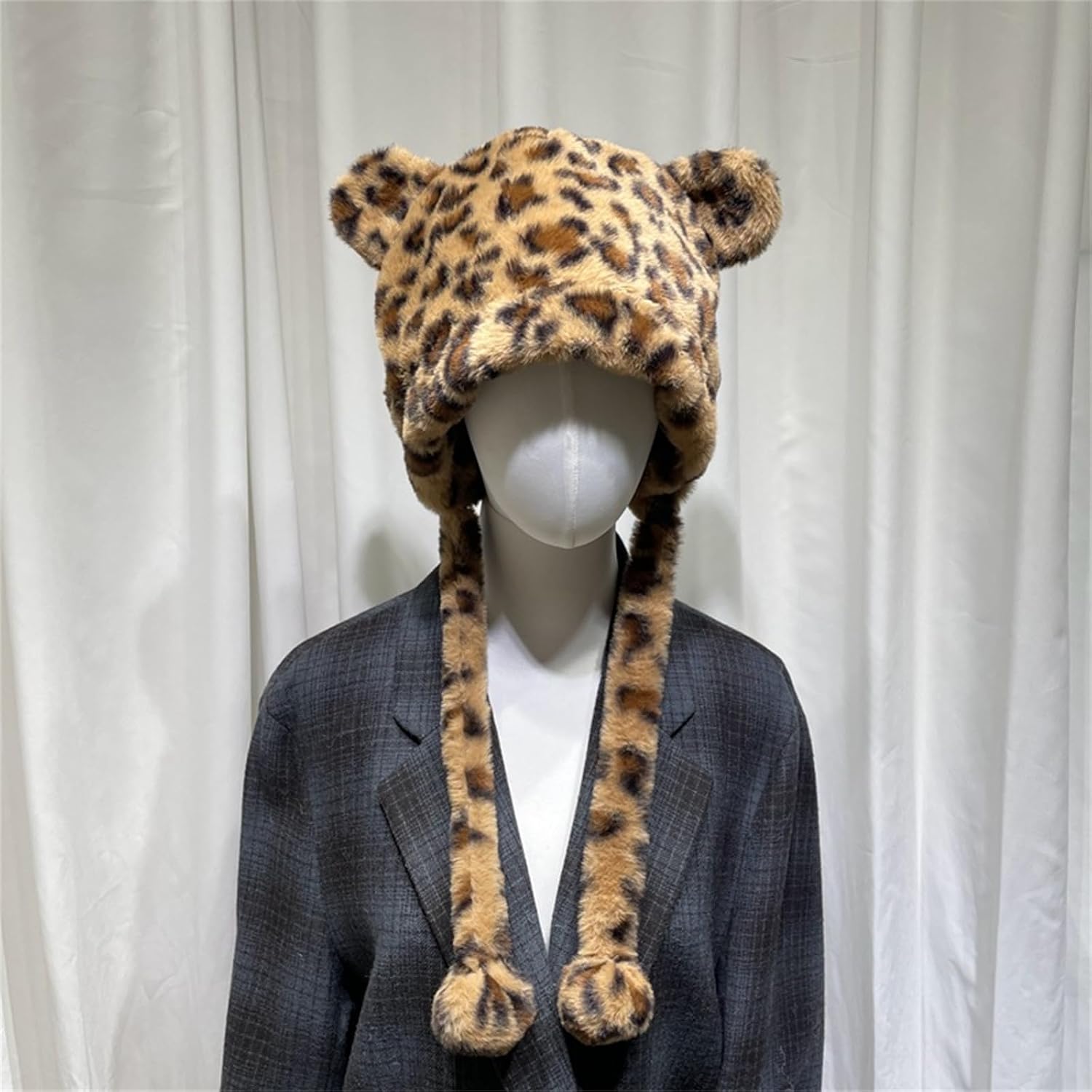 Plush Brimless Bear Ear Hat for Outdoor Activity Windproof Winter Breathable All Matching Print for Women Girl Fashion Caps Multicolor