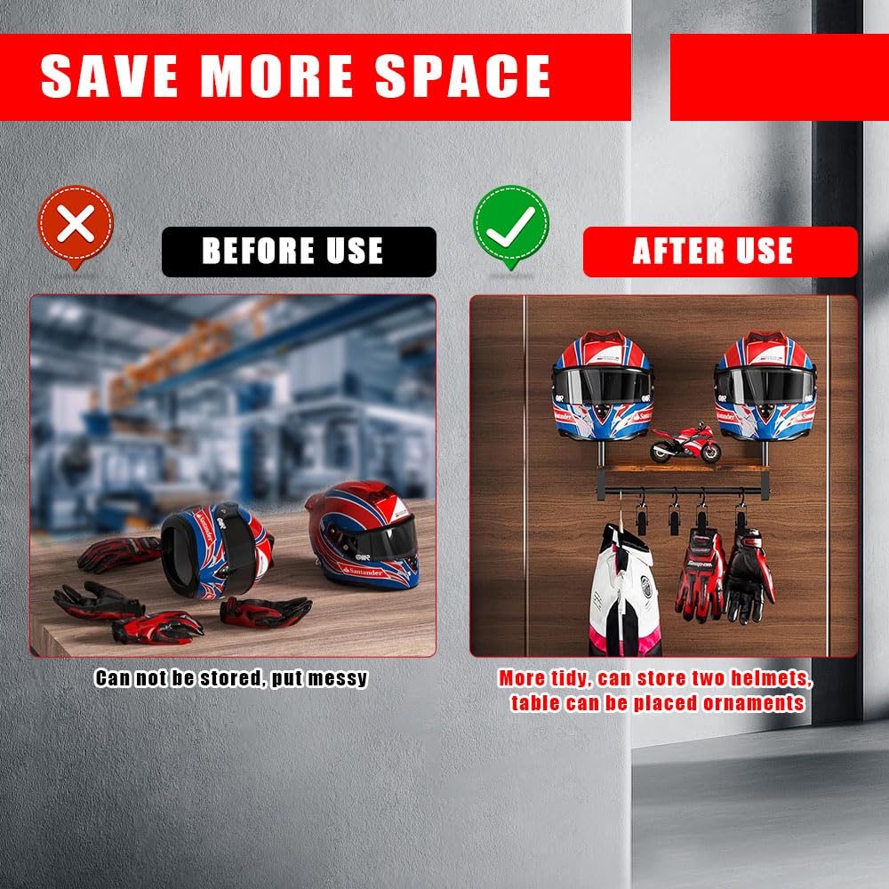 Support Casque Moto Mural En Bois - Porte Casque Polyvalent Avec Cintre Veste