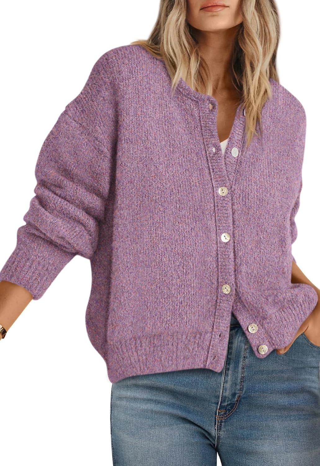 PRETTYGARDEN Long Sleeve Crewneck Button Down Womens Sweaters Spring Open Front Chunky Cardigan Sweaters for Women 2026