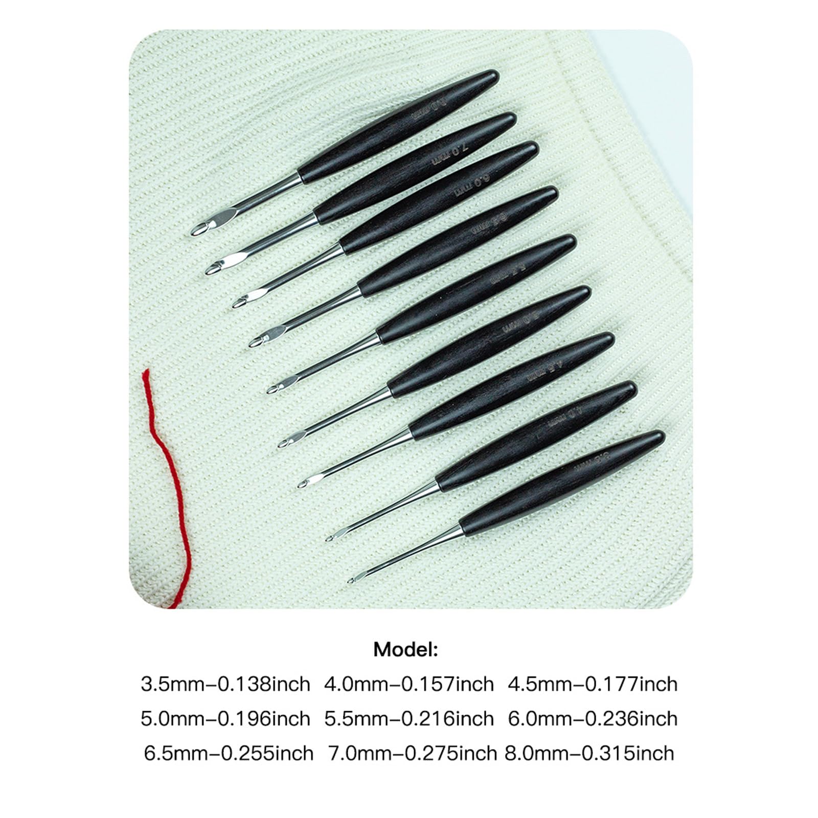9 ganchos de ganchillo con mango de madera con estuche de almacenamiento, agarre ergonómico, aguja de ganchillo de aluminio, 3,5-8,0 mm para tejer mango de madera lisa