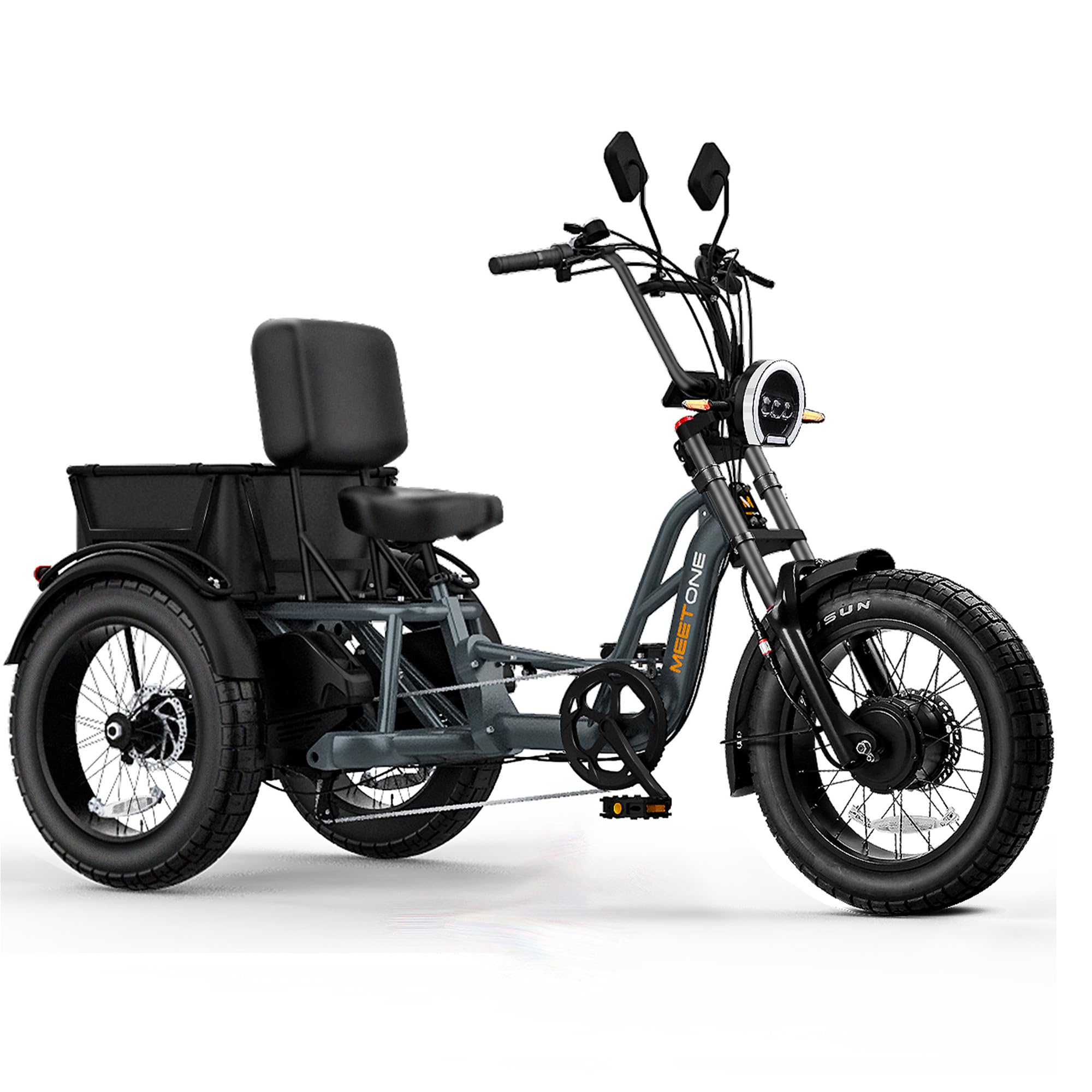 Folding Electric Tricycle for Adults, 1200W Electric Trike, 22MPH 100Miles 3 Wheel Electric Bike, Reverse Gear, Rear Differential, 450lbs Load, F&R Baskets, 4'' Wide Fat Tire, UL Certified
