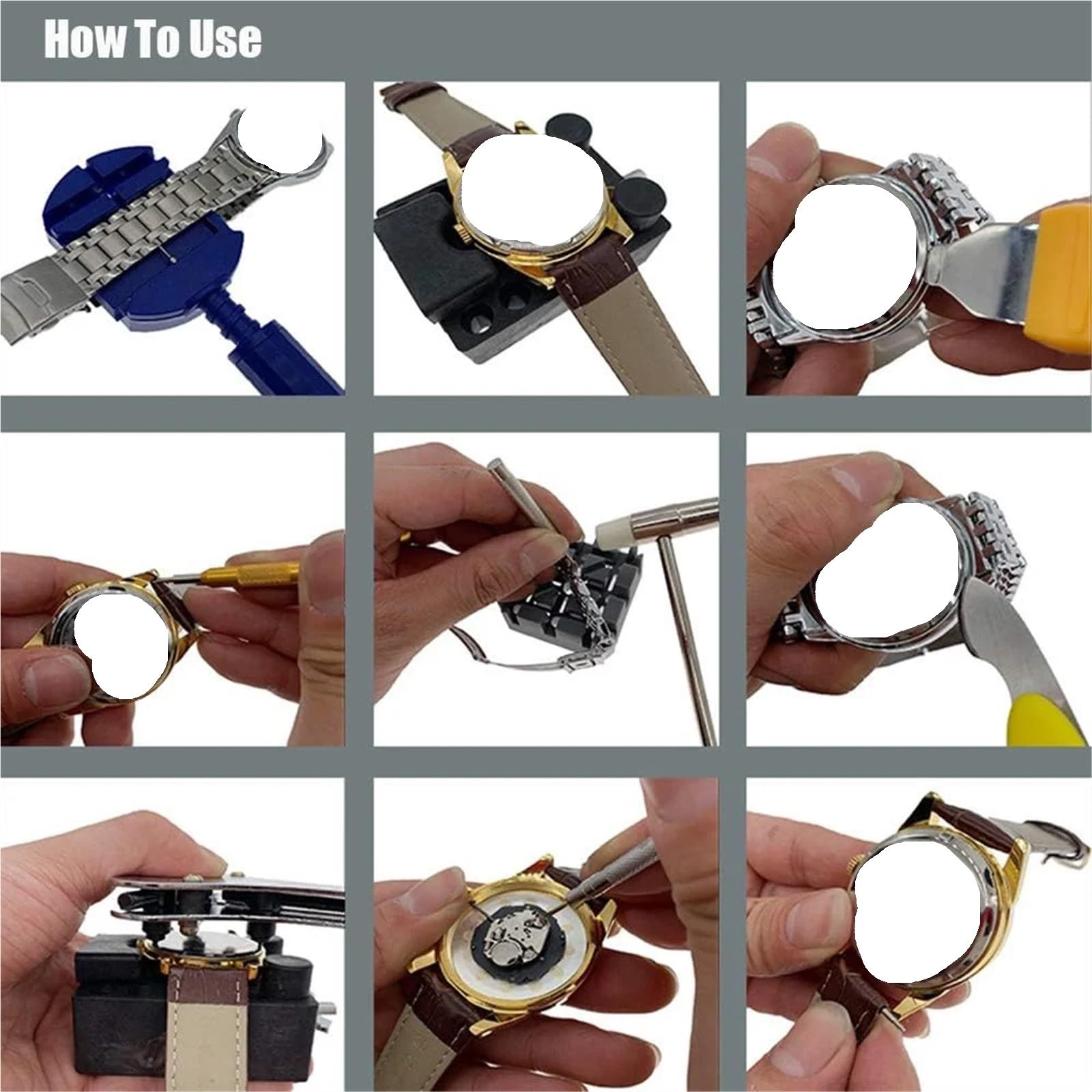 Kit De ReparacióN De Relojes Herramientas de mantenimiento de reloj, 147 piezas, mantenimiento de reloj, cubierta trasera abierta, Kit de reparación de extracción de correa, for relojeros, bricolaje y