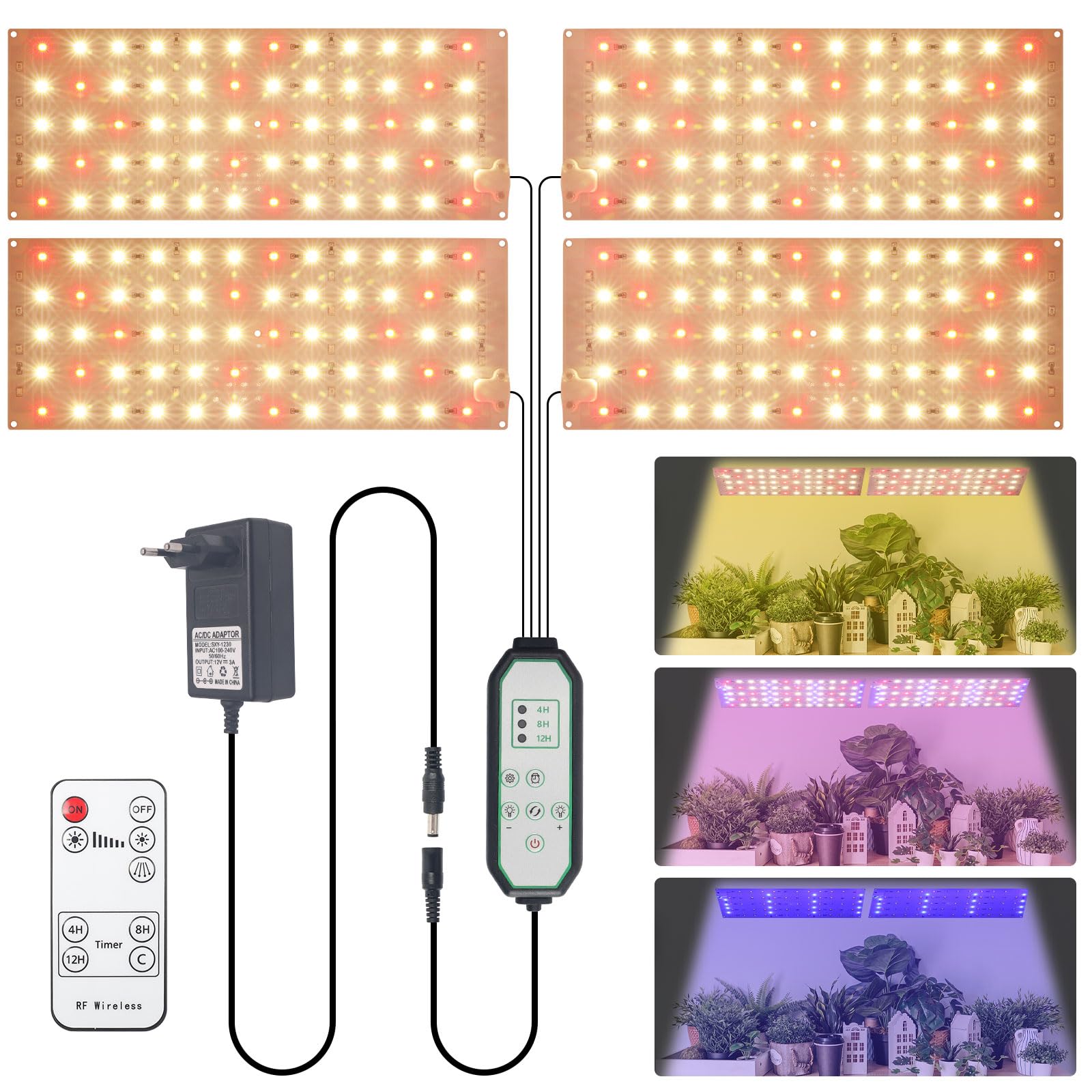 Pflanzenlampe led vollspektrum (3-Modi), Wachstumslampe 10-stufige dimmbare Pflanze Grow Light,4/8/12H Timer grow lampe,304 LEDs unter Cabinet uv lampe pflanzen